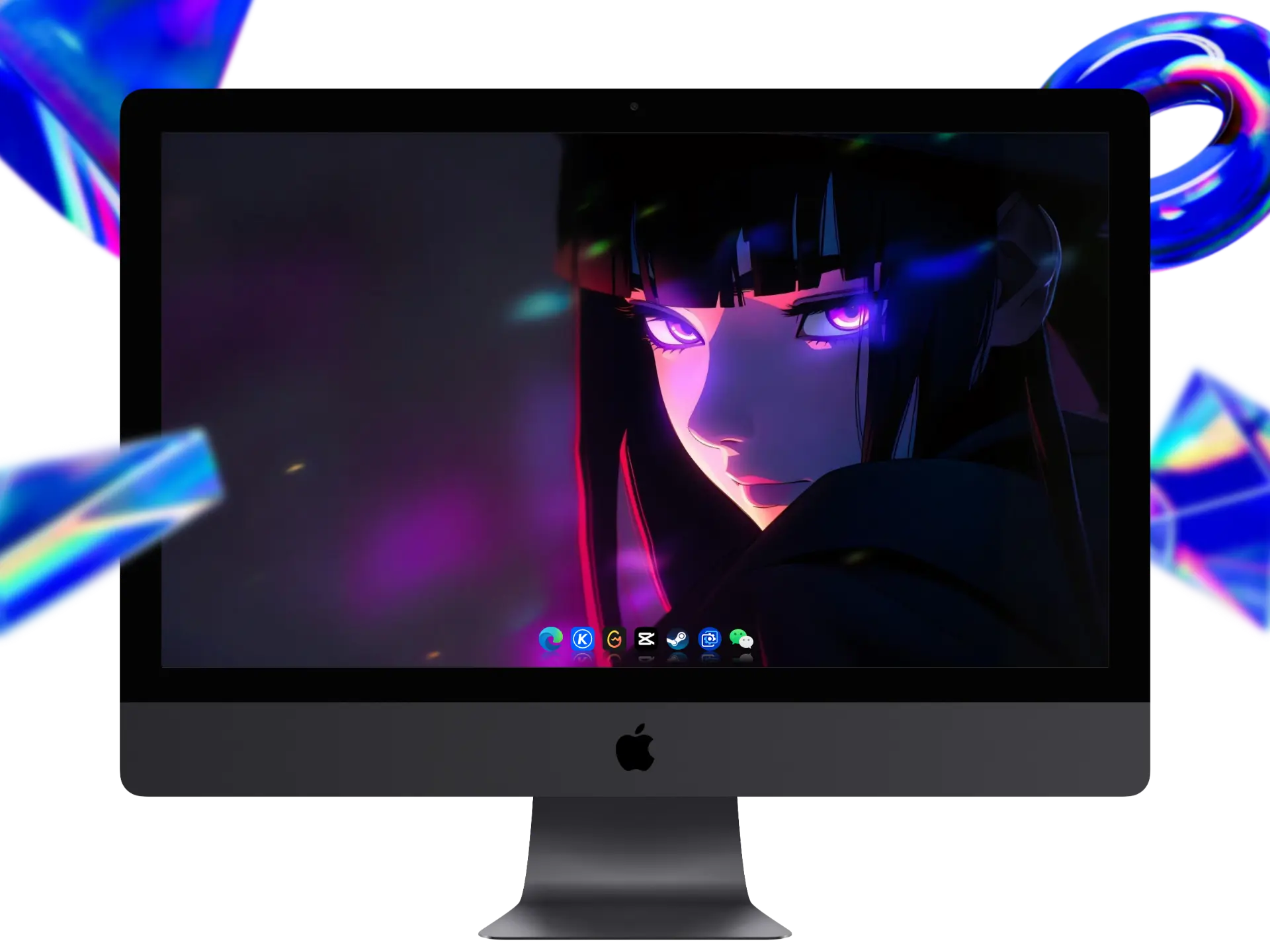 霓虹紫灯效照亮动漫少女侧颜的2K高清酷炫电脑壁纸