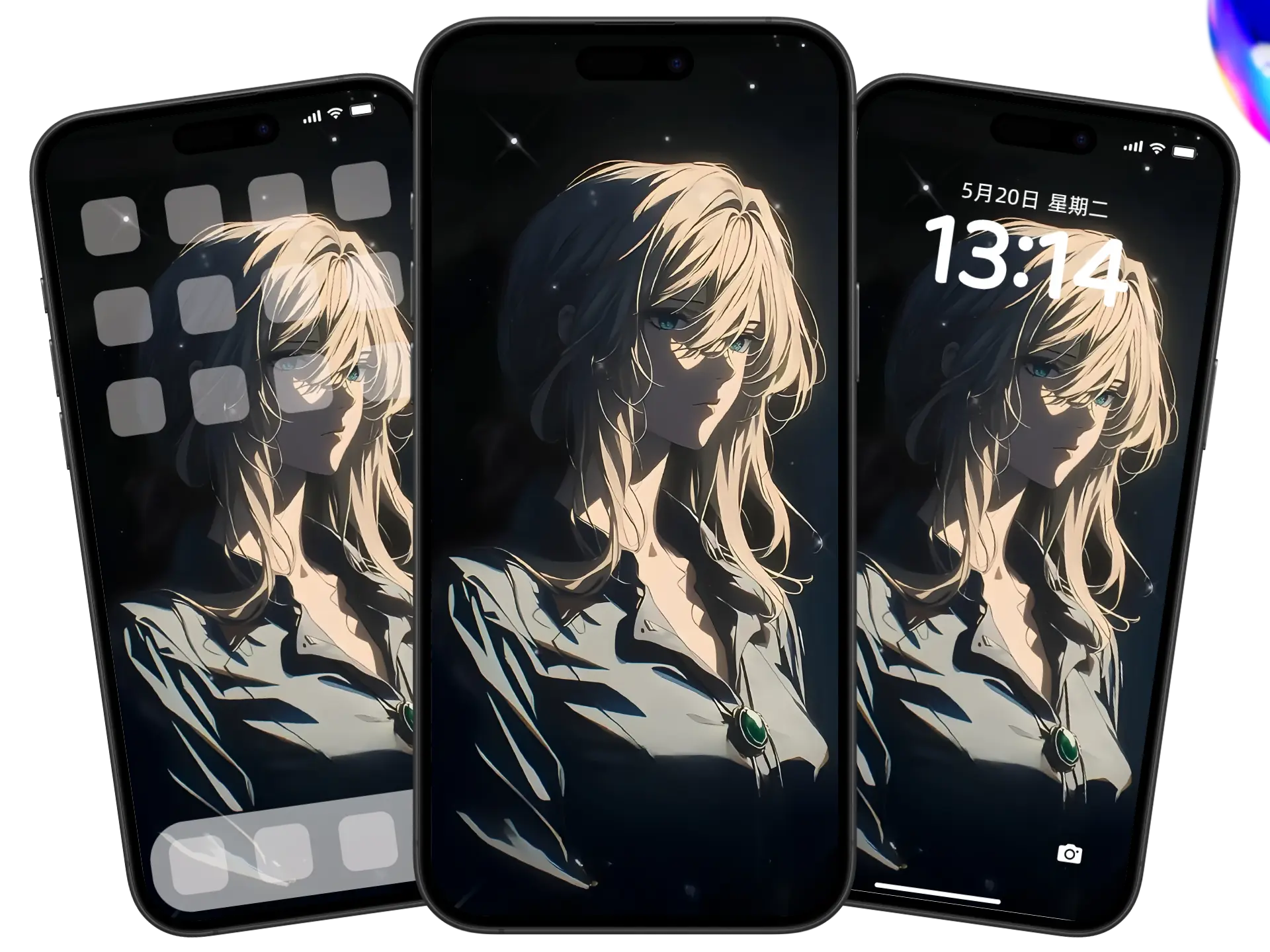 薇尔莉特侧脸4K唯美插画手机壁纸,蓝色瞳孔与金发光影交错